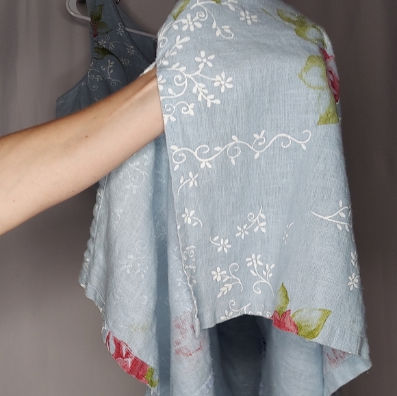 Sweet Jessie Dress Large Maxi Sleeveless Linen Shift Blue Floral Vintage 90s Y2K - Picture 7 of 9